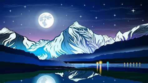 Snow Mountains Night Landscape Cartoon 3463878 Vector Art At Vecteezy