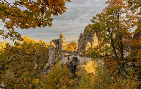 Wallpaper Autumn Trees Mountains Bridge Rocks Germany Germany