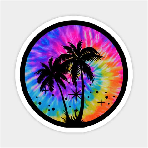 Tie Dye Palm Tree Beach Scene Trippy Hippie Boho Tropical Pink Rainbow Neon Colors Tie Dye