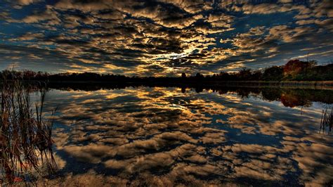 Nature Landscape Sunset Clouds Trees Water Summer
