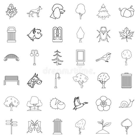 Pequeños Iconos Fijados Estilo Del Parque Del Esquema Ilustración del