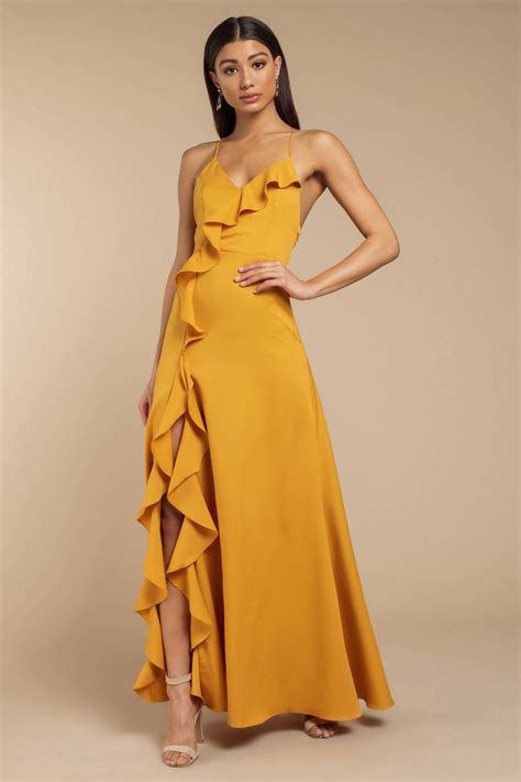 Holding On For Tonight Maxi Dress In Mustard In 2021 Yellow Bridesmaid Dresses Prom Dresses