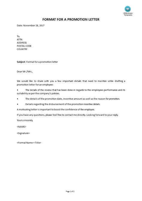 Promotion Letter Format Templates At