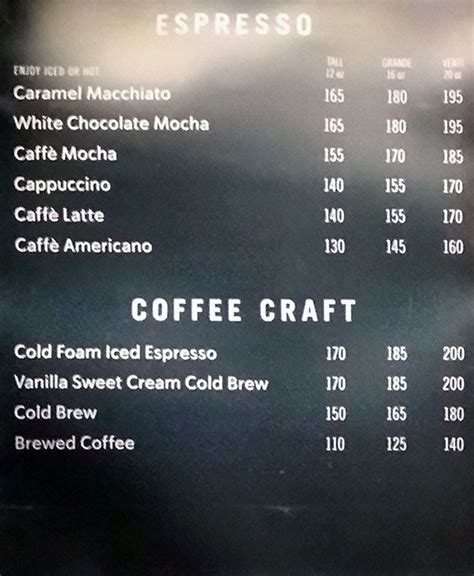 Starbucks Menu For Bonifacio Global City Uig In 2021 Starbucks Menu