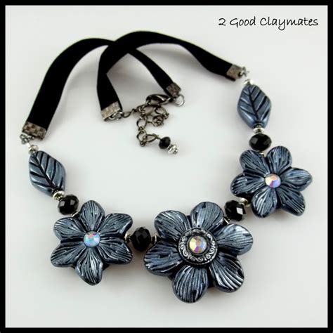 2 Good Claymates Vintage Style Jewel Tone Flowers
