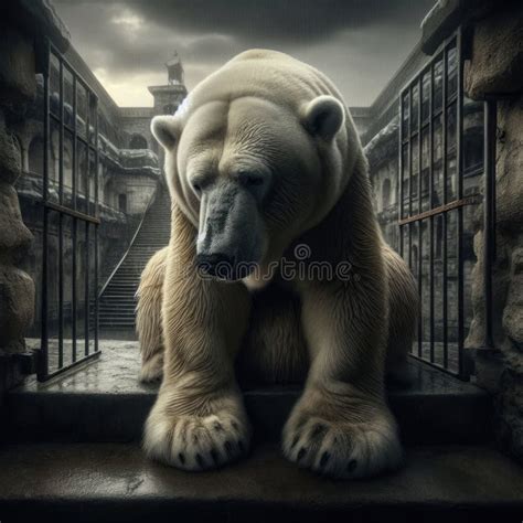 Sad Polar Bear Sits In A Rundown Victorian Zoo Stock Illustration