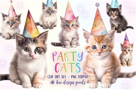 Cats Wearing Party Hats Clipart Images Graphic By Huedesigngoods