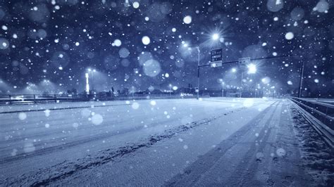 Snow Winter Freeway Highway Bokeh Night Streetlight Hd