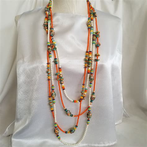 Bohemian Hippie Necklace Long Beaded Multi Strand Necklace Etsy