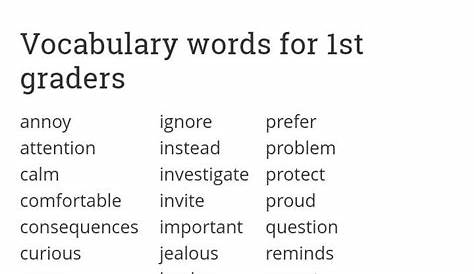 Vocabulary Words For First Graders
