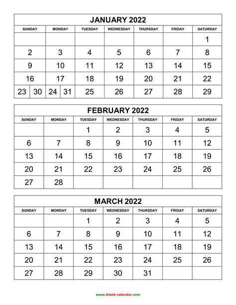 New 3 Month Printable Calendar 2022 Free Images