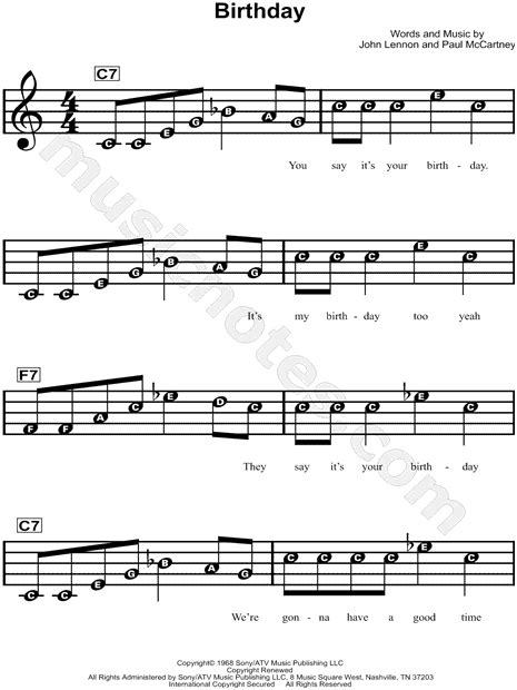 The Beatles Birthday Sheet Music For Beginners In C Major Download