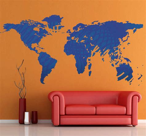 Blue World Map With Waves Sticker Tenstickers