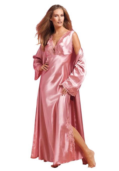Beautiful Lace And Satin Long Peignoir Set Satin Dress Long Night Gown Women Nightwear Dresses