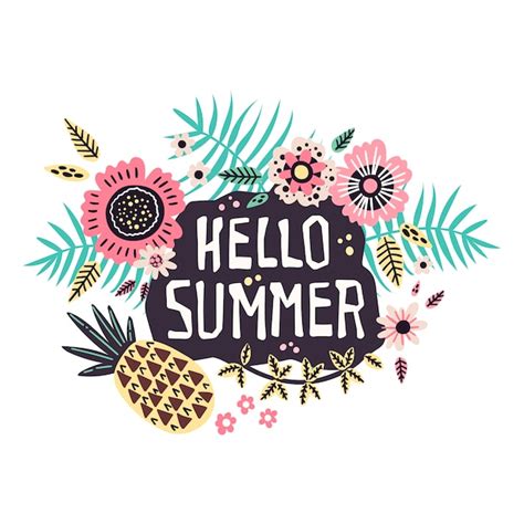 Premium Vector Lettering Hello Summer Surrounded By Tropical