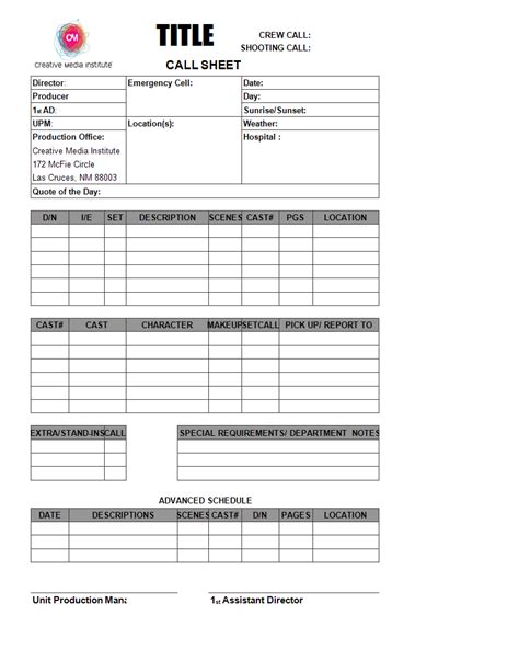 Blank Call Sheet How To Create A Blank Call Sheet Download This