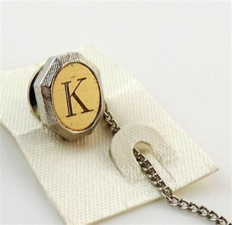 Vintage Tie Tack Tac Lapel Pin Letter K Initial Personalized Two Tone