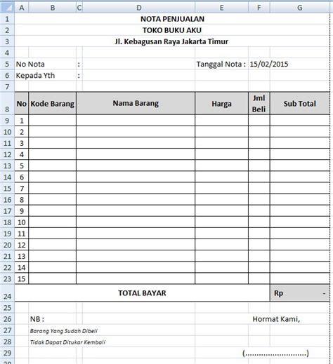 Heradhisblog Nota Pembelian Excel