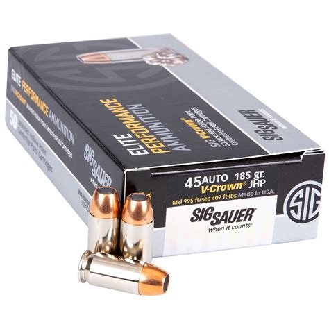 Sig Sauer Ammo 45 Acp 185gr Elite V Crown Jacketed Hollow Point 50box