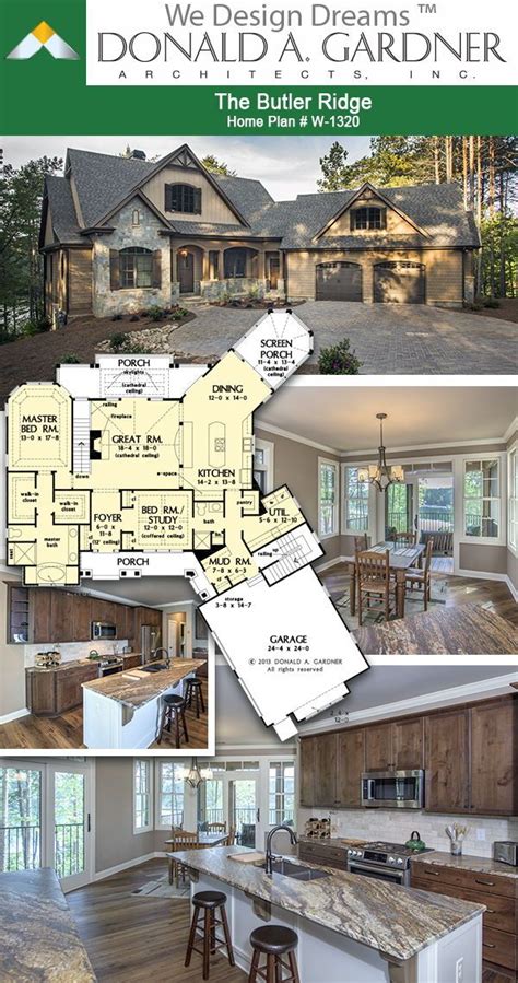 Ridge house is set along a ridgeline with significant mountain views. Rustic kitchen and dining room from The Butler Ridge house plan 1320-D! 2896 sq ft | 4 Beds | 4 ...