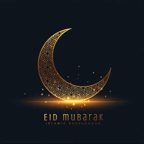 Free Vector Beautiful Eid Mubarak Golden Decorative Moon Greeting