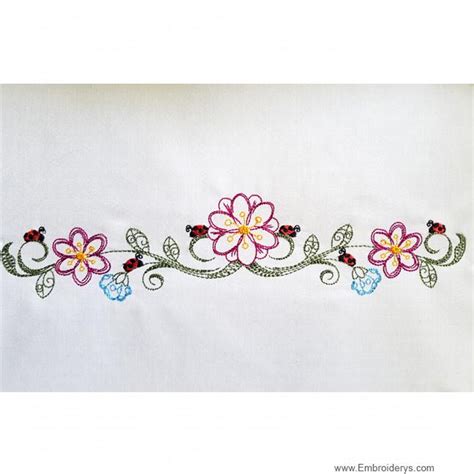 Sketched Floral Border Redwork Embroidery Designs