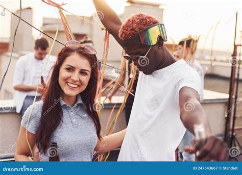 Happy Multiracial Couple Group Of Young People In Casual Clothes Have