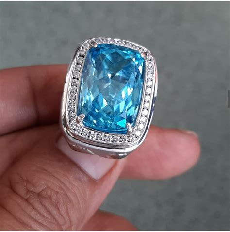 Natural Swiss Blue Topaz Silver Mens Ring 925 Sterling Etsy