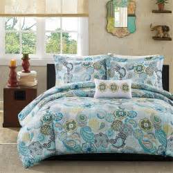 Queen 4 Piece Paisley Comforter Set Blue Flowers Floral Yellow Gray