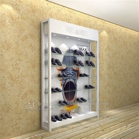 Custom Wall Retail Shoe Showcase Glass Shoe Display Case For Retail