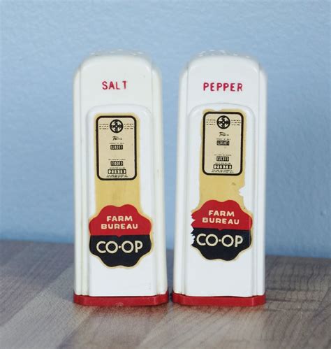 vintage gas pump salt and pepper shakers plastic farm bureau