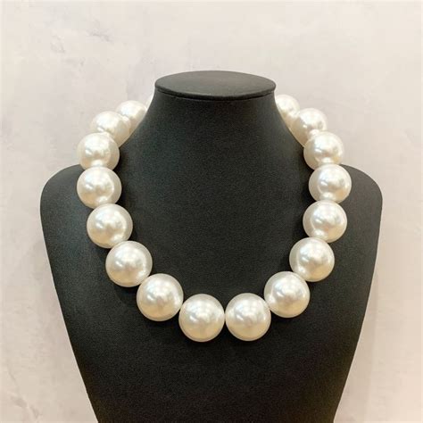 Chunky White Pearl Necklace Large Pearl Necklace Big White Pearl Necklace Mm Round White