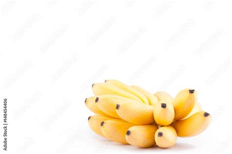 Organic Hand Of Golden Bananas On White Background Healthy Pisang Mas