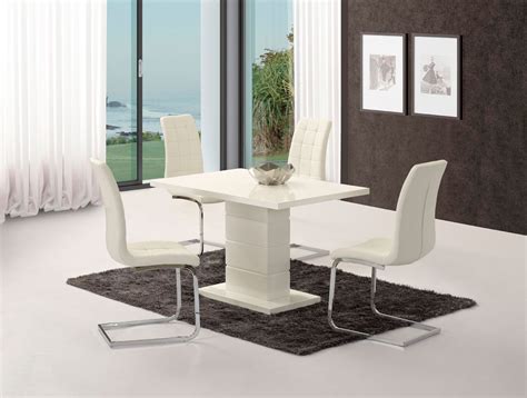 White High Gloss Dining Table Set With 4 White Chairs Homegenies