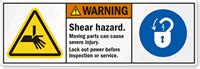 Warning Shear Hazard Moving Parts Can Cause Injury Label Sku Lb