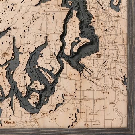 Puget Sound Coastal Blue Grey 3d Nautical Topographic Map