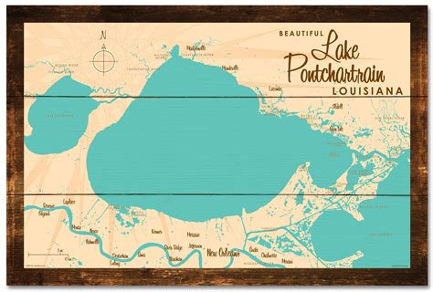 Lake Pontchartrain Louisiana Rustic Wood Sign Map Art Etsy