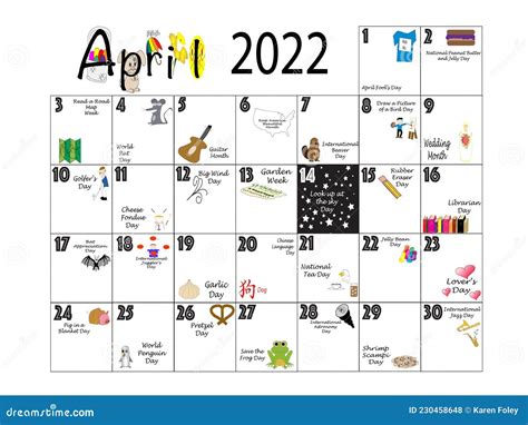 April 2022 Quirky Holidays And Unusual Celebrations Stock Illustration