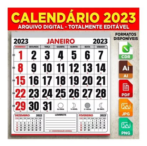 Calendário 2023 Arquivo Digital Corel E Illustrator Parcelamento
