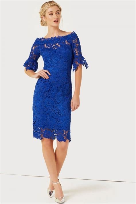 Blue Crochet Dress Dresses Bardot Lace Dress Paper Doll Dress