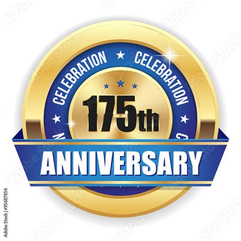 Gold 175th Anniversary Badge With Blue Ribbon On White Background