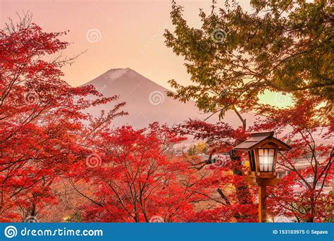 Mt Fuji Japan With Fall Foliage Stock Image Image Of Garden Nature