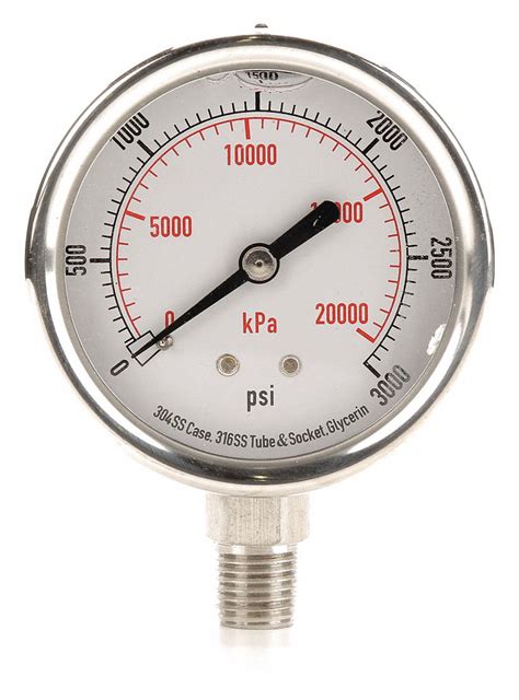 Grainger Approved Pressure Gauge 0 To 20000 Kpa 0 To 3000 Psi Range