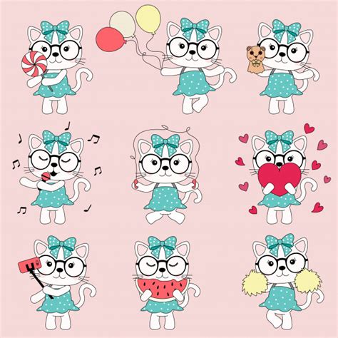Cute Pink Cat Cartoon Vector Premium Download