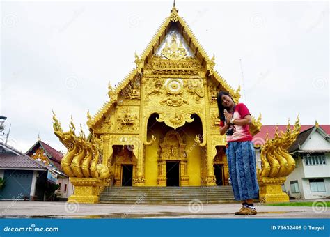Traveler Thai Woman Travel And Praying At Wat Sri Pan Ton N Nan