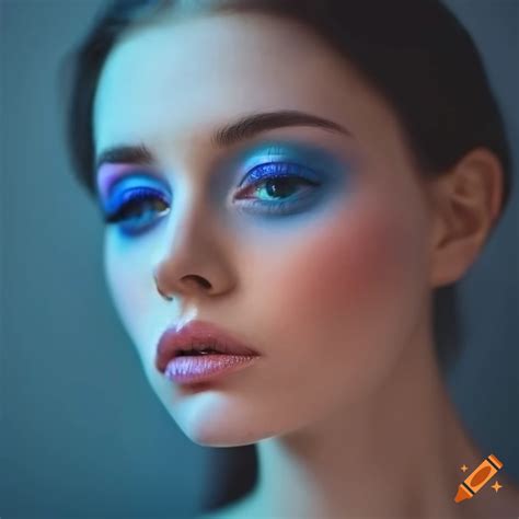 Dramatic Portrait Of A Woman With Blue Eyeshadow And Pink Blush On Craiyon