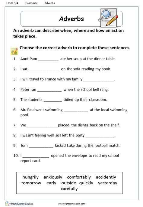 Adverb Worksheets For Elementary School Printable Free K5 Learning