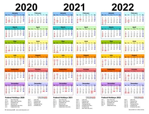 2020 2021 2022 2023 Calendar Printable One Page
