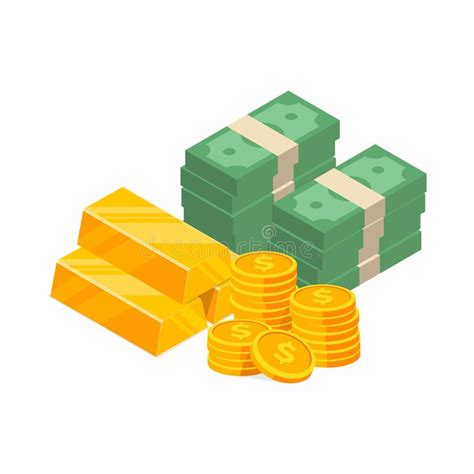 Stack Of Cash Symbol Flat Style Isometric Illustration Gold Coins With