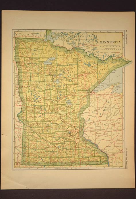 Minnesota Map Of Minnesota Wall Decor Art Railroad Antique Etsy